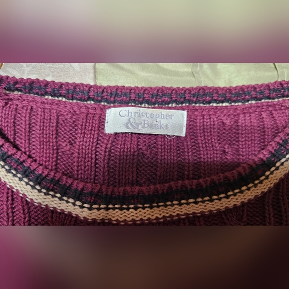 Christopher & Banks Sweater Size Medium Burgundy Cable Knit Christmas Women's - Picture 5 of 8